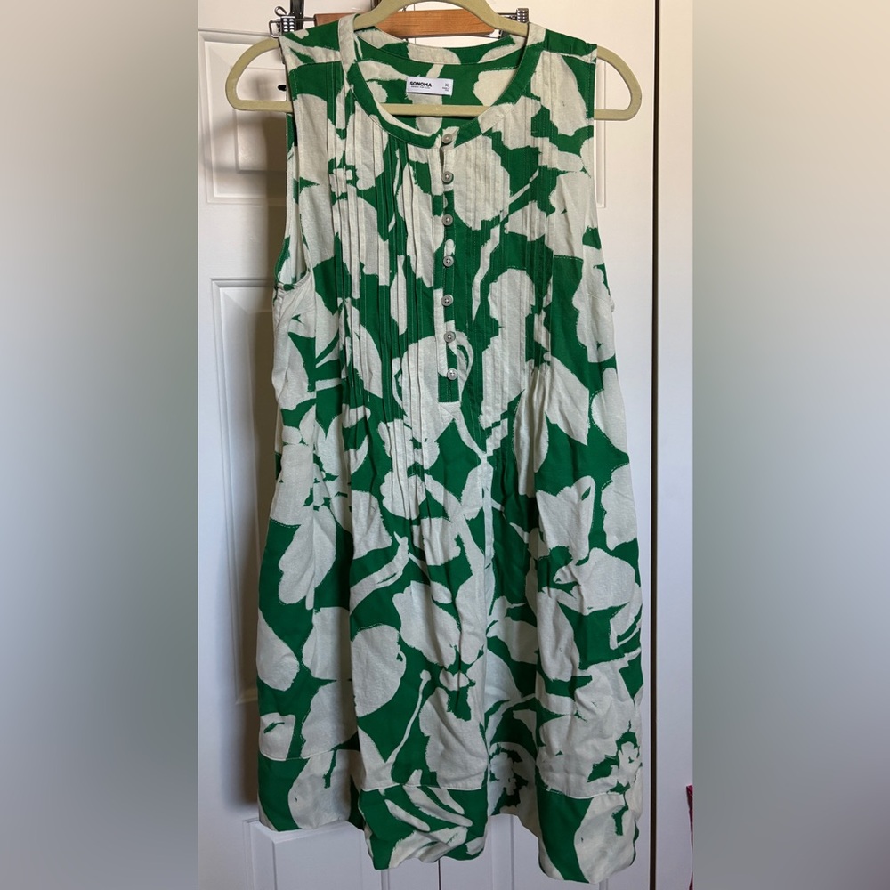 Sonoma Green and Cream Floral Midi Dress